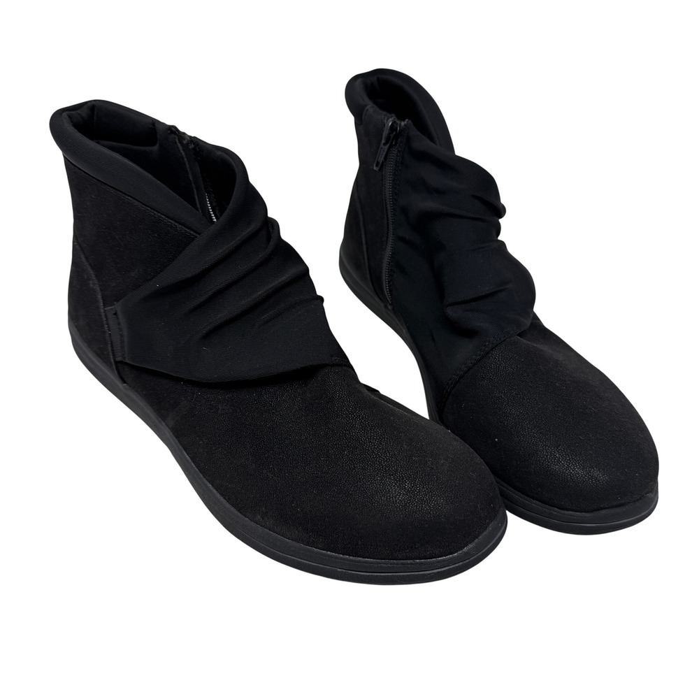 Clarks Cloudsteppers Ankle Boots Womens 11 Black Excellent Ruched Side Zip Boots